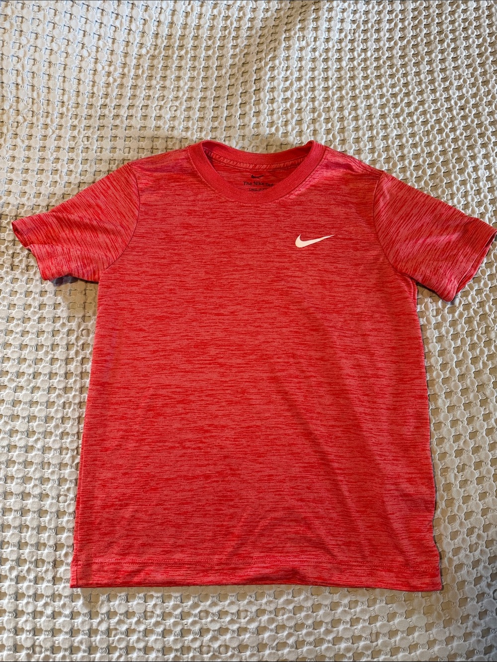 Nike Kids Red Heather Dri-FIT Short Sleeve Tee with White Swoosh